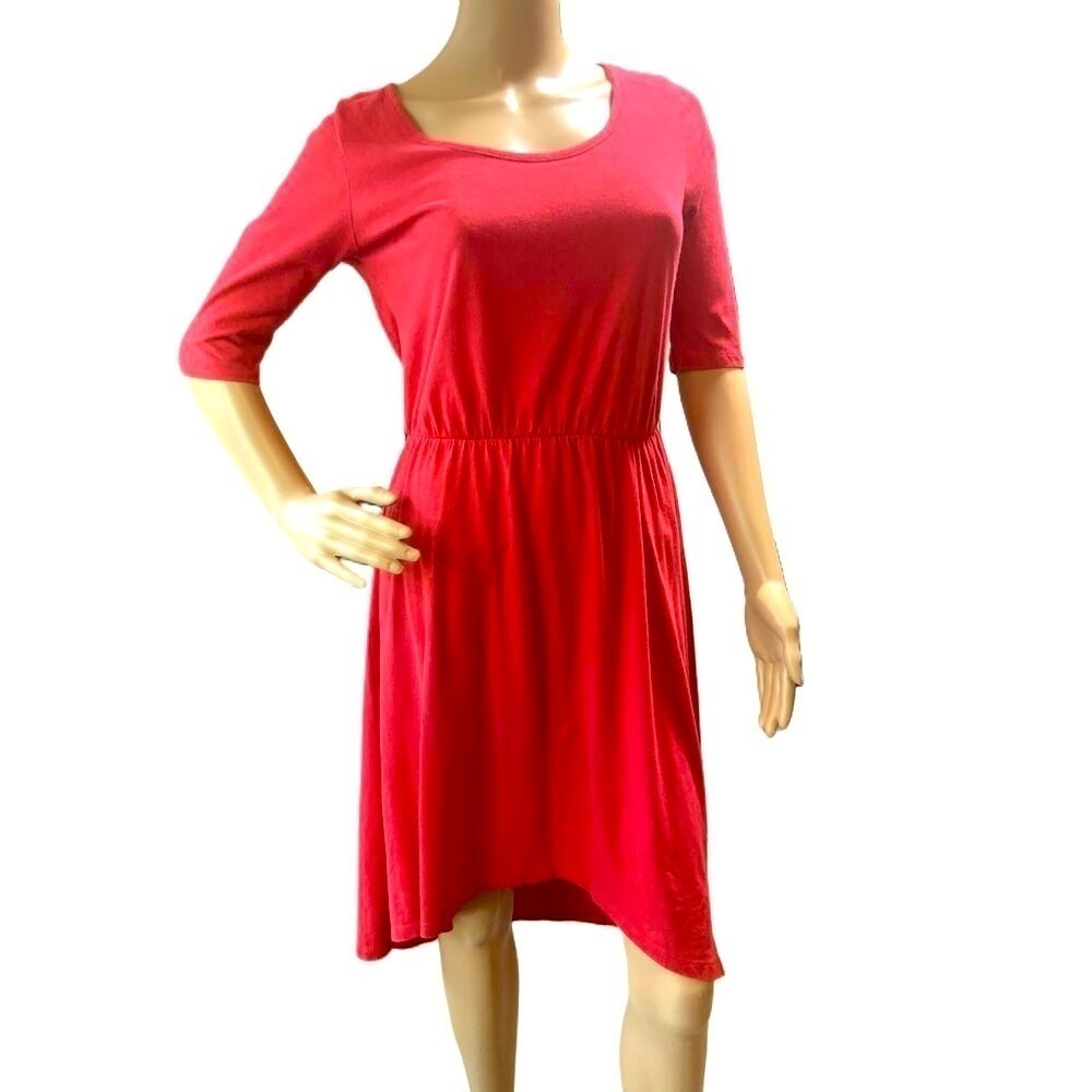Threads 4 Thought Red Casual Scoop Neck Elastic Waist 3/4 Sleeve Dress Small